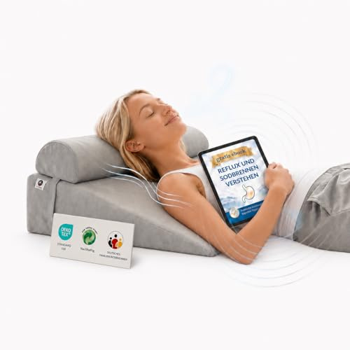 Ruhetau Keilkissen Bett mit Nackenrolle – Reflux Kissen Erwachsene gegen Sodbrennen & Schnarchen, Ergonomischer Matratzenkeil für erhöhte Schlafposition, besseren Schlaf & Rückenentlastung