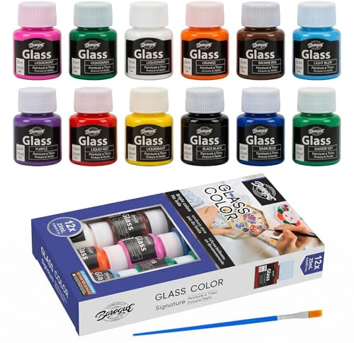 12 Stück Porzellanfarbe Set, 25ml Porzellan Farben, Keramikfarben zum Einbrennen, Spülmaschinenfest, Glas- & Porzellanfarben für Tassen Bemalen, Keramik Bemalen Set, mit 1Pinseln für Anfänger & Künstl