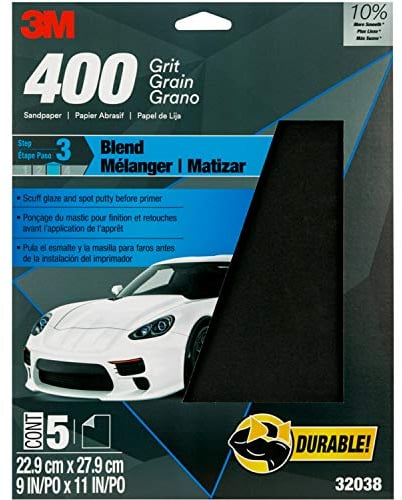 3M Automotive-Sandpaper 400er Körnung, Siliziumkarbid, Aluminiumoxid, Papierreiniger, Metall, Kunststoff, Glas, Schleifwerkzeuge, 5 Stück, 9 in x 11 in