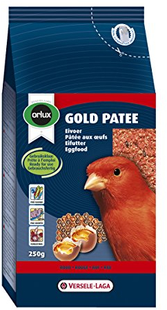 Orlux Gold Patee Kanarien Rot | 250 g | Gebrauchsfertiges Eifutter mit rotem Farbstoff für Kanarien, Einheimische Vögel und Exoten | Mit 100% natürlichem Honig