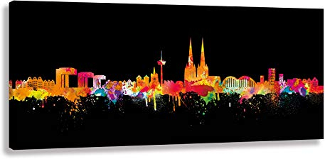 Kunst Druck auf Leinwand - NEON Skyline Köln by DiChyk (div. Größen) Bild fertig auf Keilrahmen ! Graffiti Like Banksy Art Gemälde Kunstdrucke, Wa (60x150 cm)