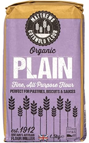 Matthews Cotswold Organic Plain All-Purpose Flour - 1.5kg Bag (Pack Of 5)