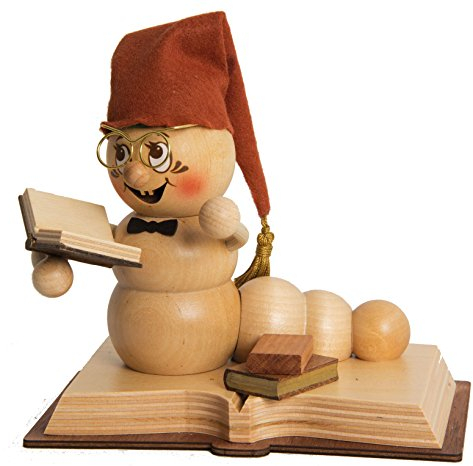 Drechslerei Kuhnert Rauchmann/Räucherfigur - Rauchwurm aus Holz - Rudi & ROSI - Motiv: Bücher-Rudi - Höhe: ca. 14cm - Made in Germany