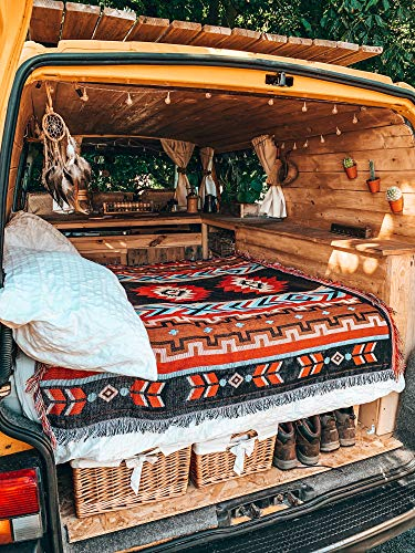 Peel Forest Wohnmobil Kuscheldecke Boho Decke Wohnwagen Picknick,Azteken Navajo Camping Boho Rot(50X60)