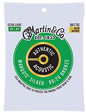 MARTIN Cuerdas para guitarra acústica, Marquis Silked Extra Light 10/47, bronce 80/20 (MA170S)