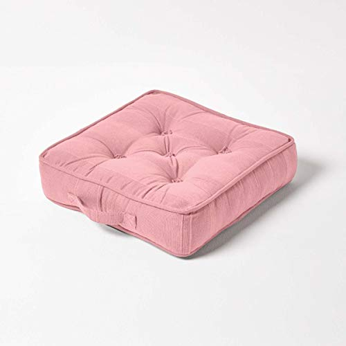 HOMESCAPES Coussin de Sol carré matelassé Rajput en Coton - Rose - 40 x 40 cm