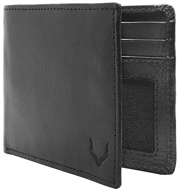 PELLE TORO Handmade Super Slim Men's Wallet, Handmade with Napa Leather, RFID Blocking Wallet, 9 Card Slots & ID Window (Charcoal Black)