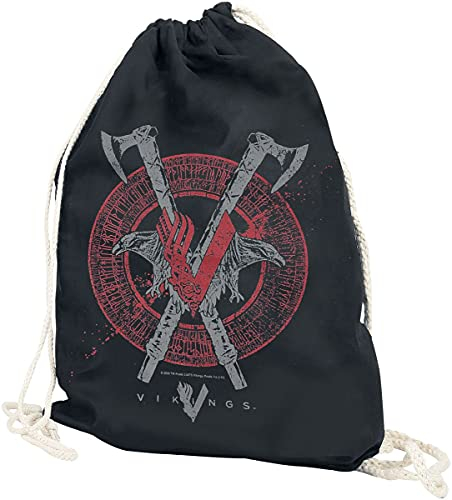 VIKINGS Axe&Raven Gymbag schwarz, Kordeldurchzugverschluss, Maße: 37 x 46 cm, Fassungsvermögen: 12 Liter, Größe:onesize