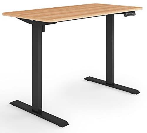 ESMART Germany ETX-121BM 120x60cm Ahorn Dekor Ergonomischer Steh-Sitz-Schreibtisch Stufenlos elektrisch höhenverstellbar 73,5-123,5cm 3X Memory USB Ladeport Aktivitätserinnerung Soft-Start/Stopp