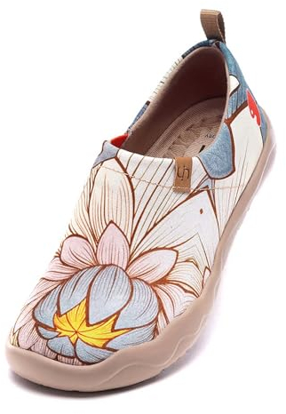 UIN Zapatillas Ligeras sin Cordones para Mujer, Zapatos Planos para Caminar, Zapatos de Viaje Pintados con Arte Floral Informal, Oopsie Daisy(39)