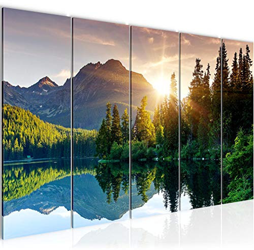 Runa Art Wandbild XXL Natur Sonnenaufgang Schlafzimmer Wohnzimmer 200 x 80 cm Bunt 5 Teilig - Made in Germany - 014455a