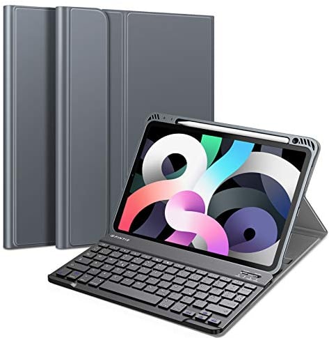 FINTIE Tastatur Hülle für iPad Air 11 Zoll M3/M2 (2025/2024), iPad Air 5/4 Generation 10.9(2022/2020), TPU Rückschale Schutzhülle mit Stifthalter, magnetisch Abnehmbarer QWERTZ Keyboard, Himmelgrau