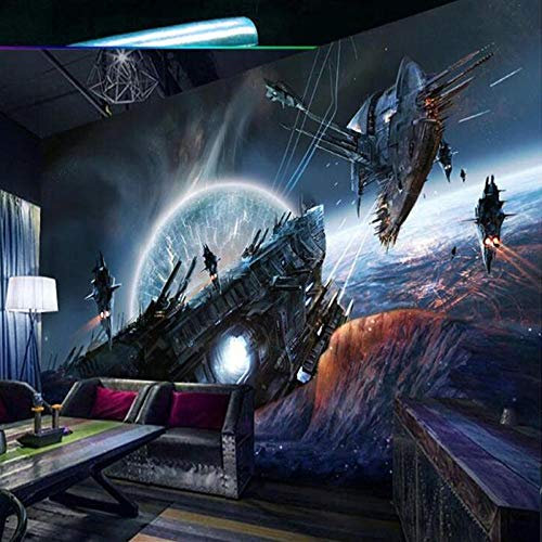Msrahves papier peint 3d trompe l'oeil moderne Univers science-fiction vaisseau spatial film 400X280CM Papier peint intissé Trompe l oeil | Déco Mural Tableaux Muraux Photo Paysage Panoramique Intissé