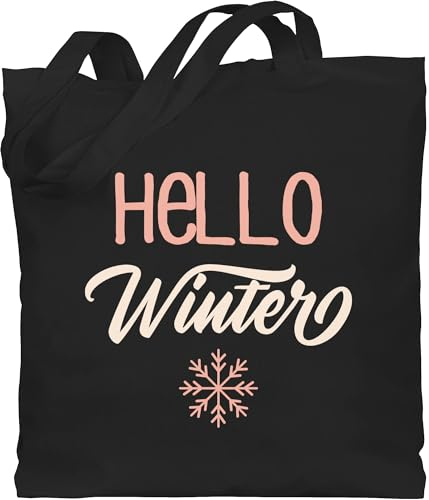 Baumwolltasche - Weihnachten Geschenke Christmas Bekleidung - Hello Winter mit Schneeflocke - hell - Unisize - Schwarz - tragetasche weihnachtsmotiv schneeflocken jutetasche tote bag weihnacht