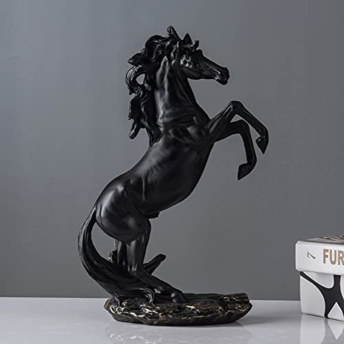 Tauzveok Pferd-Dekofigur Stehend Statue Feng Shui Pferd Harz Tierskulptur Stunning Equestrian Geschenk Für Jeden Reiten Enthusiast 31,5Cm Antik Stil,Schwarz