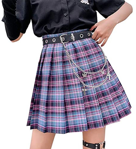 ORANDESIGNE Gonna Corta a Pieghe da Donna Gonna Scozzese Plissettata Gonna Svasata Tennis a Vita Alta Sottile Uniforme Scolastiche Minigonne A Rose L