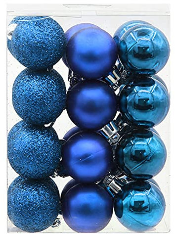 24 teilig Weihnachtskugel Herz Kugel mit Schneeflocke Christbaumspitze mit 24 Metallhaken Anhänger Baumschmuck Weihnachten (Blau)