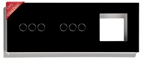 BSEED Panel de Vidrio para Interruptor de Luz y Enchufe de Pared, 3 Gang+3 Gang, Marco Negro, 228 mm