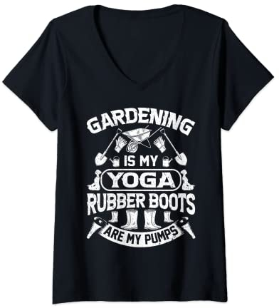 Damen Vintage Gardening My Yoga Gummistiefel Are My Pumps Planting T-Shirt mit V-Ausschnitt