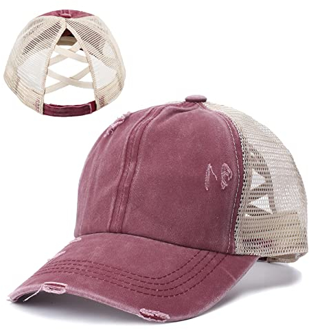 TAGVO Damen Baseball Kappe Modische Retro Baseball Cap Washed Ponytail Baseballmütze Damen Pferdeschwanz Messy Baseball Cap Cross Hat Outdoor Sports Freizeit Basecap Unisex
