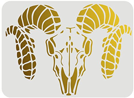 FINGERINSPIRE Rams Skull Stencil 29.7x21cm Reusable Rams Skull Drawing Stencil for Decoration Ram's Head Stencil Longhorn Stencil for Painting on Furniture, Wall, Fabric, Paper