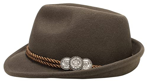 Alpenflüstern Herren Trachtenhut Münzen - Trachten FIlzhut, Hut zur Tracht und Lederhose (braun) ADV131