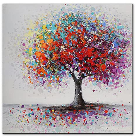 TITINGLUCK Graffiti Arbre de Vie Toile Peinture Affiches et Impression Classique Coloré Arbre Mur Art Photo pour Salon Décor À La Maison 90x90cm (35x35in) sans cadre
