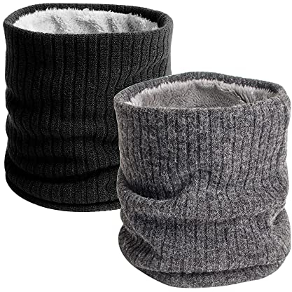 SIYINGSAERY 2 Stück Schlauchschal Winter Loop Schal Strick Winterschal Shwarz Halstuch Grau Halswärmer Unisex Schlauchtuch Winddicht Halsschlauch Nackenwärmer mit verdicktem Fleece Futter für Outdoor