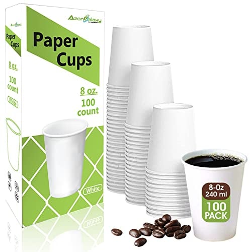 100 X 8oz Top-Tier Quality Paper Cups, 240ml White Disposable Cups, Eco Friendly Paper Cups For Hot and Cold Drinks, Premium Disposable Coffee Cups for Home, Office, Café, Work, Parties, Outdoors