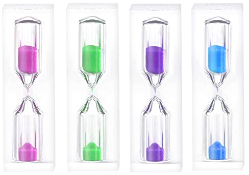 Snowtain 4 Stück Sanduhr für Kinder,Acryl Sanduhr,Sanduhr Timer Buntes Sanduhr-Set für Kinder Schule,Kinder zähneputzen,Büro,Spiel Requisiten Zeitmesser Sanduhren(3 Minuten,Blau, lila, rosa, grün)
