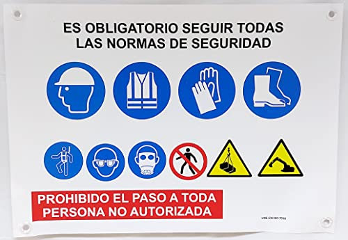 FERRETELIX® CARTEL SEÑAL LONA OBRA MULTISEÑAL 70 CM X 50 CM CON OJALES