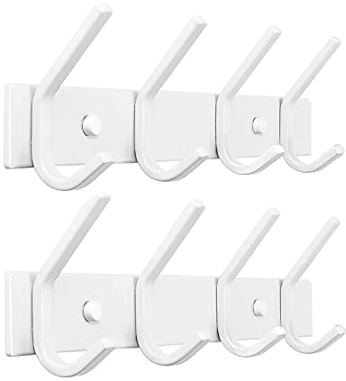 JOLY FANG Kleiderhaken Wand, Garderobenhaken Weiß Wandgarderobe Edelstahl Hakenleiste Garderobenleiste für Garderobe Bad Küche (Weiß, 4 Haken - 2 Stück)