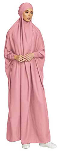 Odizli Gebetskleidung für Frauen Abaya Muslim Damen Hijab mit Kapuze Langarm Islamische Muslimische Kleid Arabisch Türkische Robe Jilbab Khimar Kaftan Ramadan Burka Ganzkörper Lang Gebetskleid Rosa L