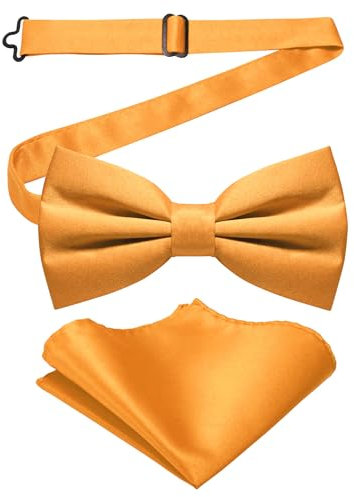 JEMYGINS Herren-Set aus Solider Mattierter Bifold-Fliege mit Einstecktuch,Gelb
