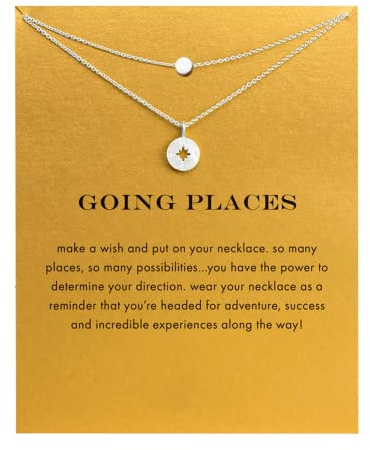 ZYAWP Layered Compass Pendant Necklace with Brave Inspirational Message Card Necklaces Friendship Sun Good Luck Adventure Mountain Pendant Chain Necklace for Women Girl Gift (Layered Compass s)