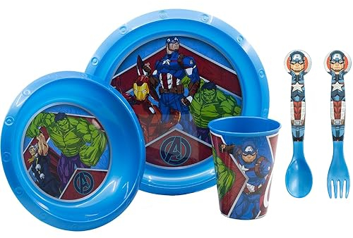 Ensemble de vaisselle en plastique réutilisable Avengers Marvel 5 pièces assiettes en verre couverts pour enfants set déjeuner