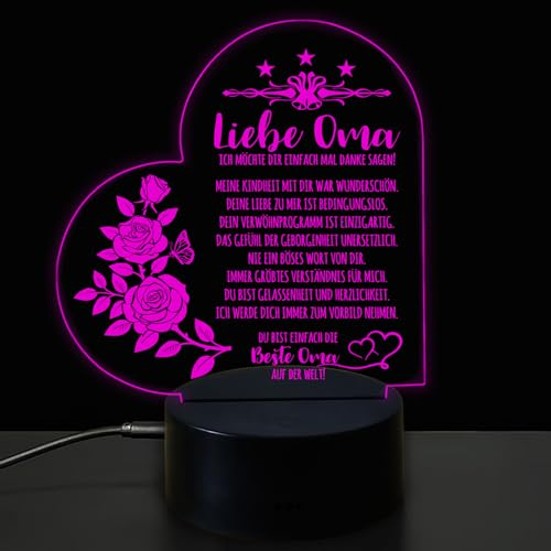 Nachtlichter mit Gravur - Danke Oma - Geschenk für OMA ideal als Geburtstagsgeschenk Weihnachtsgeschenke Muttertagsgeschenk für Großmutter,Mit Stecker und Fernbedienung (OMA05)
