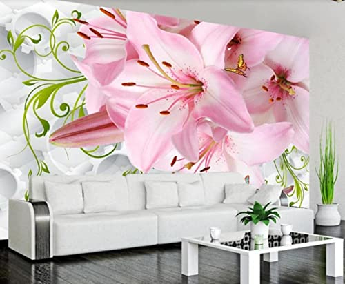 Fototapete 3D Tapete Rosa Lilie Geometrisch Tapeten Vliestapete Wandbilder XXL Wanddeko Wandtapete -316983 200x140cm