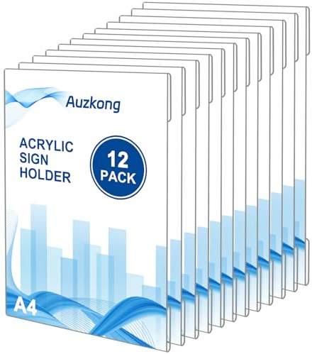 Soporte para Carteles de Acrílico Transparente A4 con Cinta Adhesiva, Soporte de Exhibición de Póster de Pared, Soportes Adhesivos para Póster de Acrílico（12 Piezas)