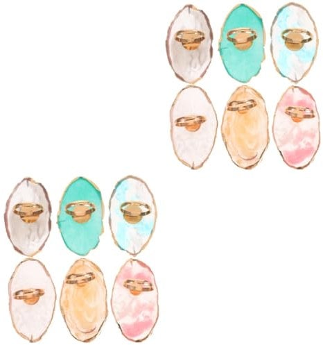 minkissy 12 Pcs Ring Palette Diy Nail Art Mini Finger Ring Plates Nail Art Dish Drawing Nail Color Nail Polish Holder Ring Foundation Drawing Tray Mini Manicure Ring Resin Color Board Mix