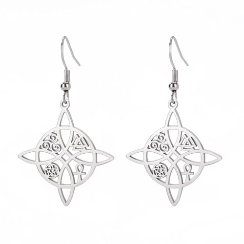 Hexenknoten Halskette für Frauen Irischer Keltischer Knoten Dreifaltigkeit Pentagramm Mond Ankh Kreuz Triquetra Dreifaltigkeitsknoten Wikinger Halskette Amulett Wiccan Schmuck (Witch's Knot Silber)