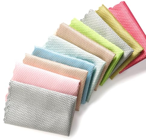 10 Pack Fish Scale Cleaning Cloths Random Color Glass Cleaning Cloth Multi-Purpose Nanoscale Cloth Polishing Cloth for Dishes Windows Mirrors Glass