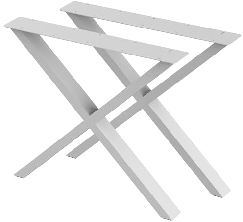 BK Styl 2 Stück Tischbeine aus Metall X-Form | Tischgestell aus 80x40mm Profilen | Tischkufen Tischfüße Möbelbeine für Schreibtische & Esstische I Stahl Pulverbeschichtet I DIY (815x720mm White)