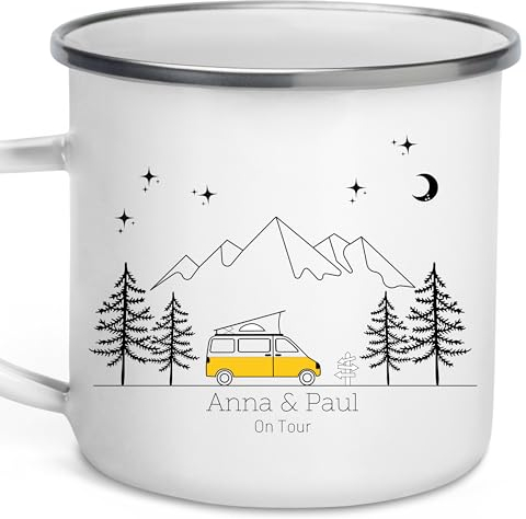 Little Mathilda Taza esmaltada para camping, taza de camping personalizada con nombre, taza de café, accesorios para caravana, caravana, vajilla, taza de acero inoxidable, taza de cocina de camping,