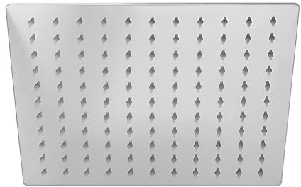 Soffione doccia quadrato cromato 40x40 cm, in acciaio inox con supporto a snodo orientabile e ugelli anticalcare, spessore 6 mm