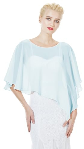 BEAUTELICATE Damen Chiffon Schal Stola Eleganten Cape Umhang für Braut Sommer Hochzeits Festliche Abendkleid (Asymmetrische - Babyblau, Einheitsgröße)