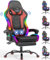 Devoko Chaise Gaming LED avec Massage – Repose-Pieds, Appui-tête et Hauteur réglables – Fauteuil Ergonomique pour Gamer – Support Jusqu’à 180 kg – Rouge Sportif