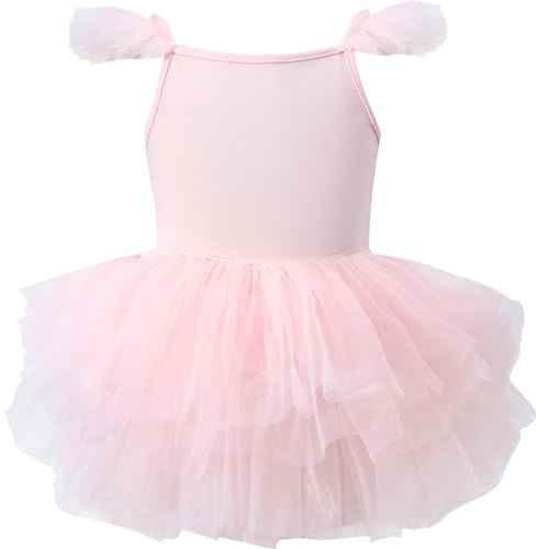 FEOYA Ballet Dress Tutu Dress Gymnastics Ballerina Leotard Sleeveless Spaghetti Strap Dancewear Costume with Sequins Skirt for Girls Children Age 6-8