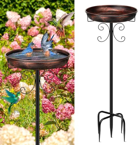 Daoeny Baignoire d'oiseaux en métal de 89,9 cm pour l'extérieur, bains d'oiseaux autoportants vintage et mangeoire à oiseaux, mangeoire pour oiseaux avec piquet en métal, décoration de jardin,