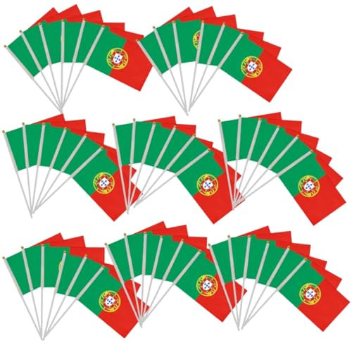 50 Stück Portugal Mini-Flagge Handgehaltene Fahne Kleine Portugiesische Flaggen Parade Feiern Indoor Outdoor Dekoration 14 x 21cm/5.5 * 8.2in